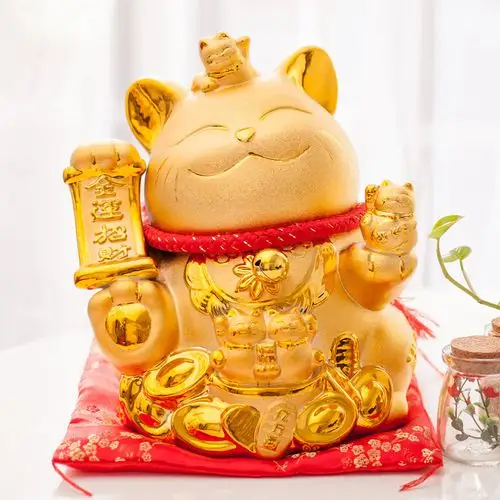 开业礼品 金色招财猫(4款)好运猫陶瓷摆件 特大号招财宝储蓄罐