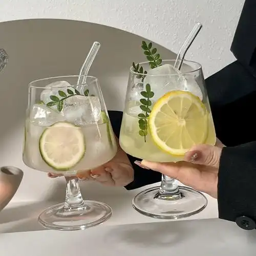 ins网红餐厅玻璃杯酒杯矮脚白兰地杯冰咖啡杯苏打chic简约饮料杯