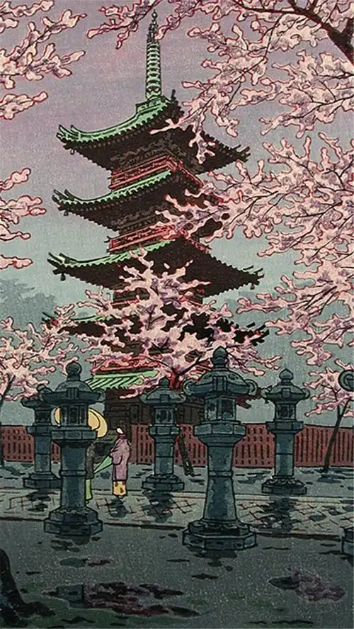 日本风景木版画好看的手机高清壁纸