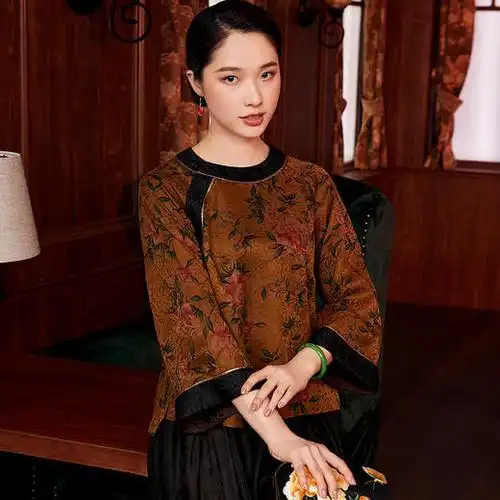 现货花罗香云纱中式唐装上衣e20380