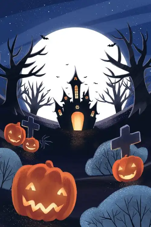 万圣节南瓜灯手绘风竖版插画