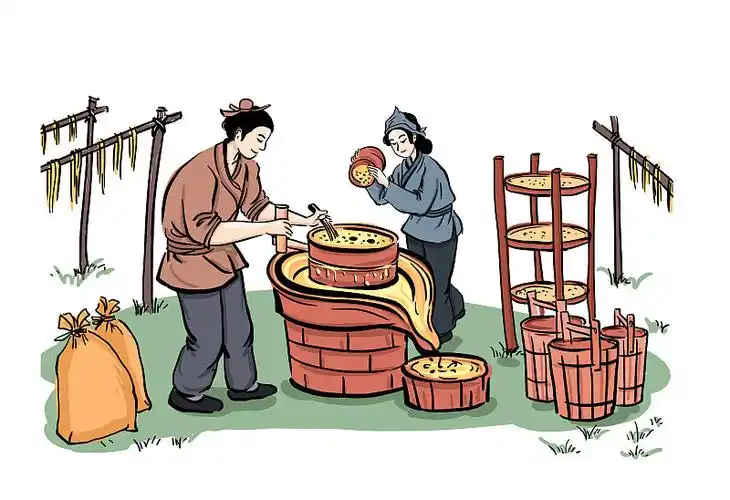 传统手工艺石磨豆浆插画图片下载