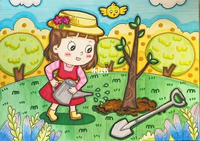 儿童简笔画人物植树画