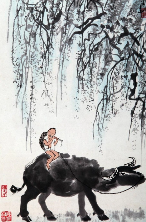 国画大师李可染《牧童牛背吹笛图轴》在辽博展出