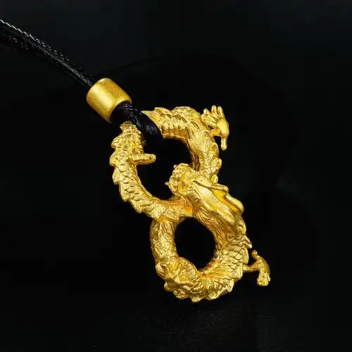周六福古法工艺黄金盘龙吊坠男女款足金挂件