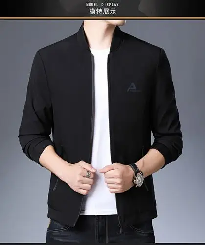 男士秋装印花上衣中青年棒球服领男人休闲男装衣服男式茄克衫春秋季薄