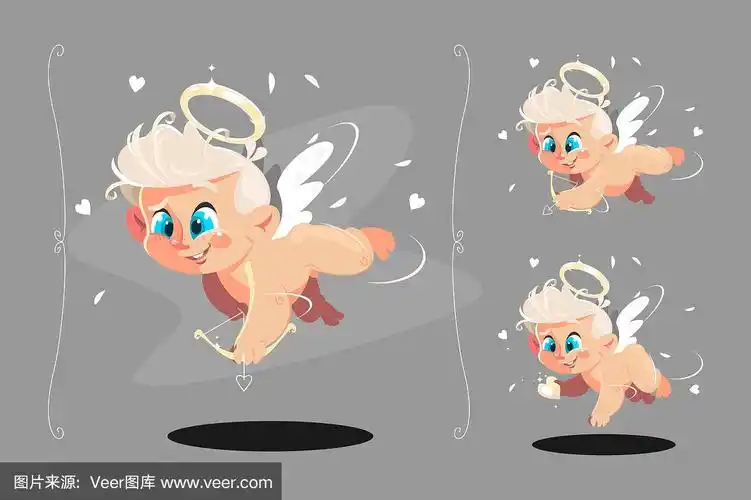 可爱的小天使飞着白色的翅膀