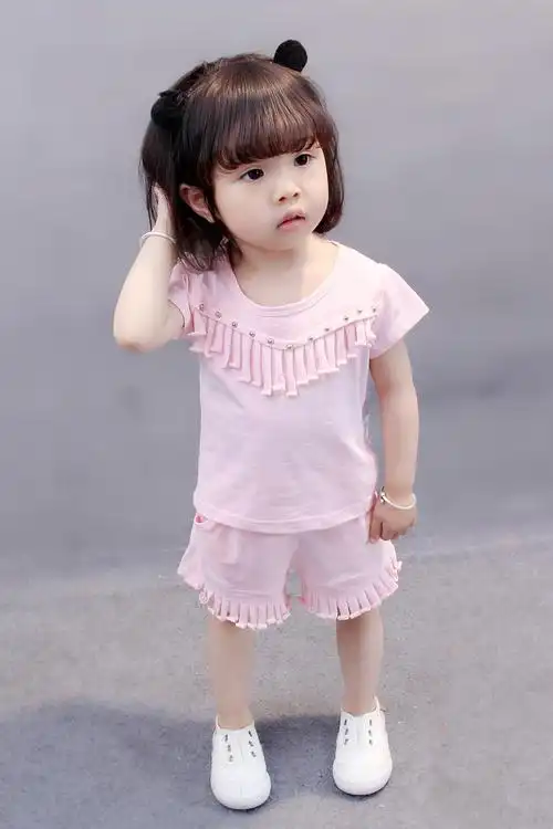 件套2018新品儿童夏装时尚纯色流苏短袖两件套中小童2-3-4岁宝宝套装