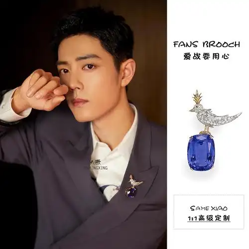 2020星光大赏肖战同款石上鸟坦桑石胸针简约气质蓝宝石徽章配件新