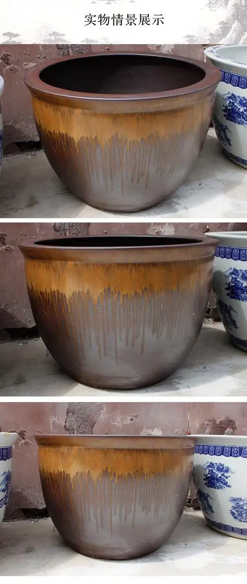 批发景德镇陶瓷鱼缸特大颜色釉落地缸手绘老式水缸庭院盆栽