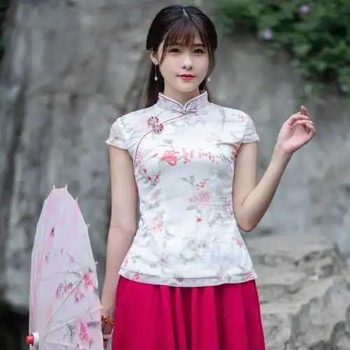 0成交148件春夏民族风女装修身时尚文艺复古盘扣改良中式旗袍打底上衣