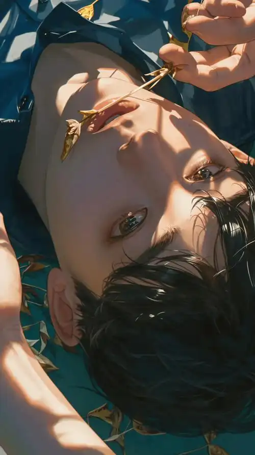 壁纸仰躺草地的动漫美少年壁纸