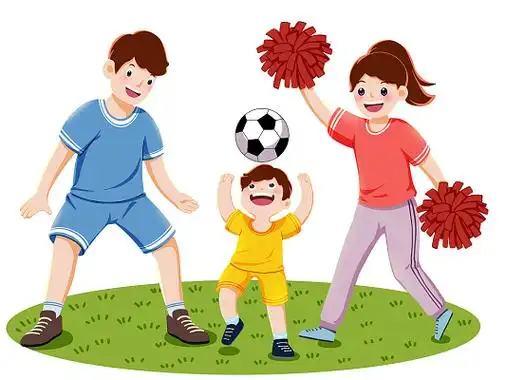 开心一家人足球亲子游戏加油卡通人物png素材加油鼓励元素