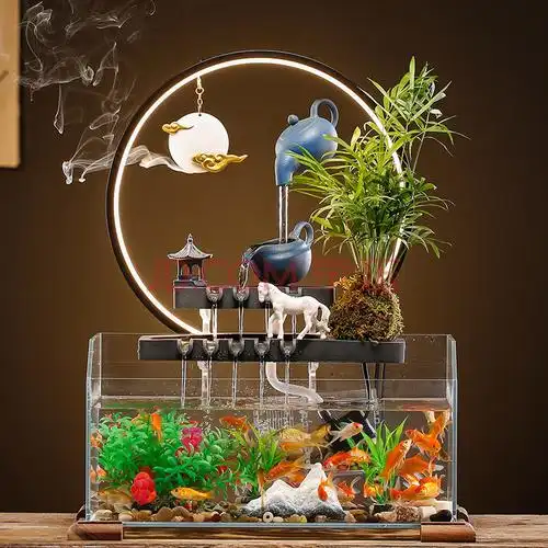 流水鱼缸摆件家居客厅桌面装饰品水循环喷泉景观乔迁开业礼品 【小号