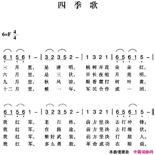 赣南闽西红色歌曲:四季歌简谱