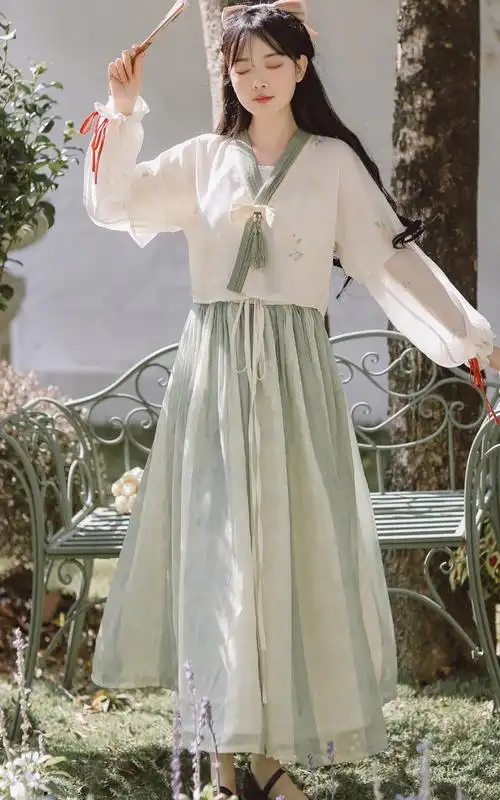 女生汉服初中生高中生青少年复古国风改良日常元素套装连衣裙子学生