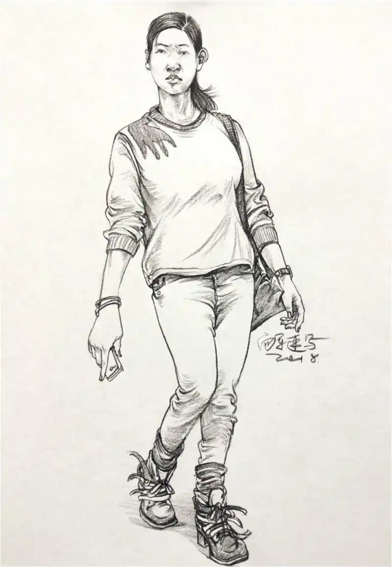 单人站姿速写人物素材,优秀速写临摹美术作品