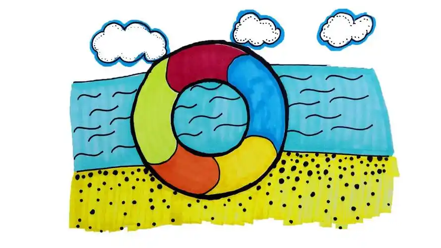 儿童简笔画基础,漂亮的七彩游泳圈