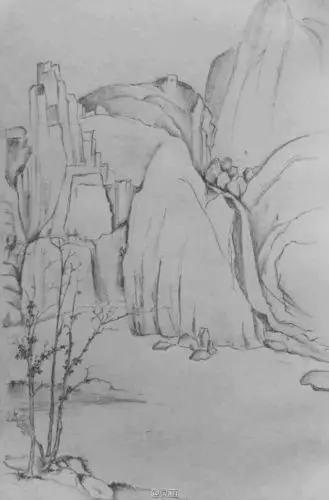 铅笔临摹清朝画家弘仁的一幅山水画《长林逍遥图》