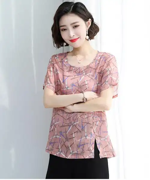 夏天女装棉麻中袖上衣麻料半截袖天丝苎麻t恤女夏季宽松大码短袖印花