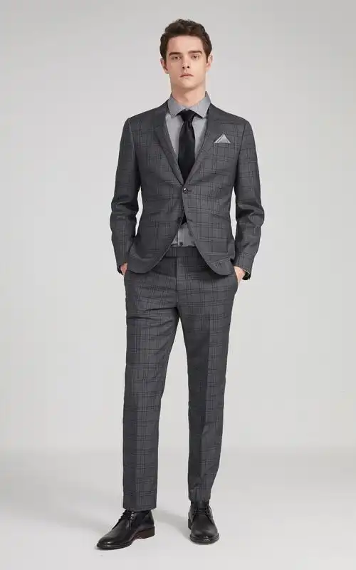 selected思莱德男士新品商务正装格纹图案气质西服s42015x509 浅灰色