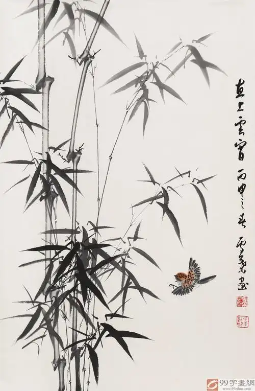 安徽美协何华贤 四尺三开《直上云霄》 - 竹子画 - 99字画网