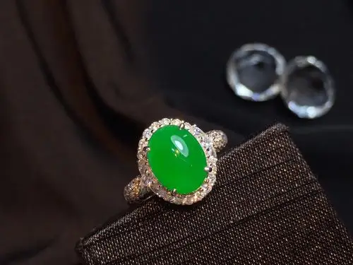 戒指天然缅甸老坑玻璃正阳翡翠女款18k金钻戒指