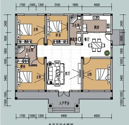 农村自建小院平房面宽129米4室1厅户型方正比住楼房舒适