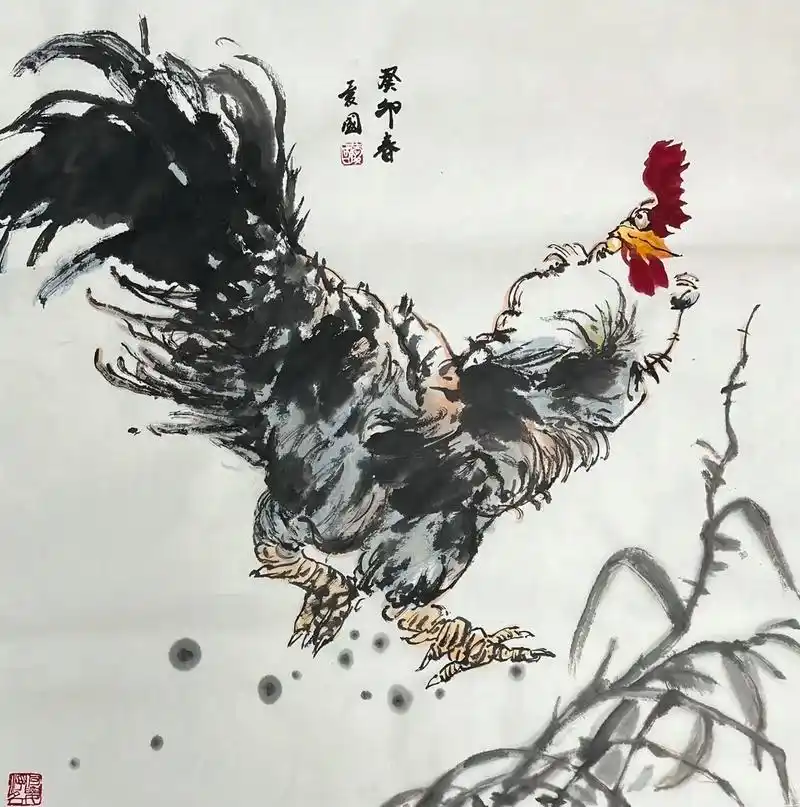 画三幅公鸡图#国画 #写意花鸟 #国画鸡 - 抖音