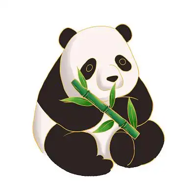 黑色手绘卡通熊猫吃竹子元素png素材