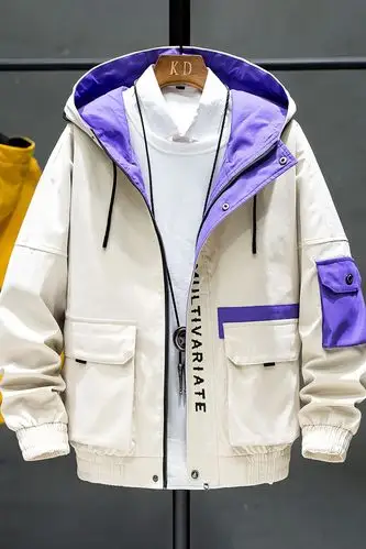 男士外套秋季新款工装潮流连帽夹克男生青少年韩版修身休闲衣服