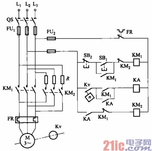 单向运转反接制动电路之二