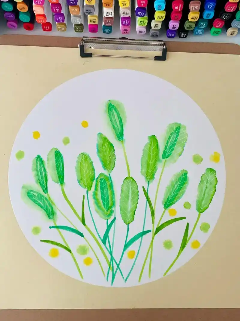 夏日主题儿童创意画晕染画|狗尾草 - 抖音