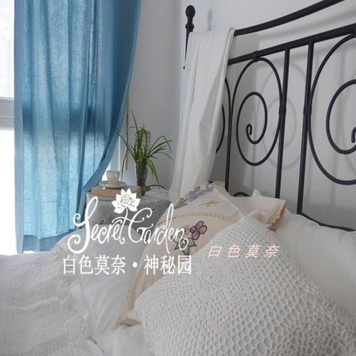 清库[白色莫奈]蓝调*小清新出口美国纯棉人字呢落地帘窗帘遮光帘