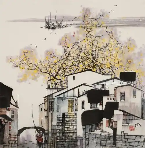 江南水乡风景,苗雨绘画作品丨国画