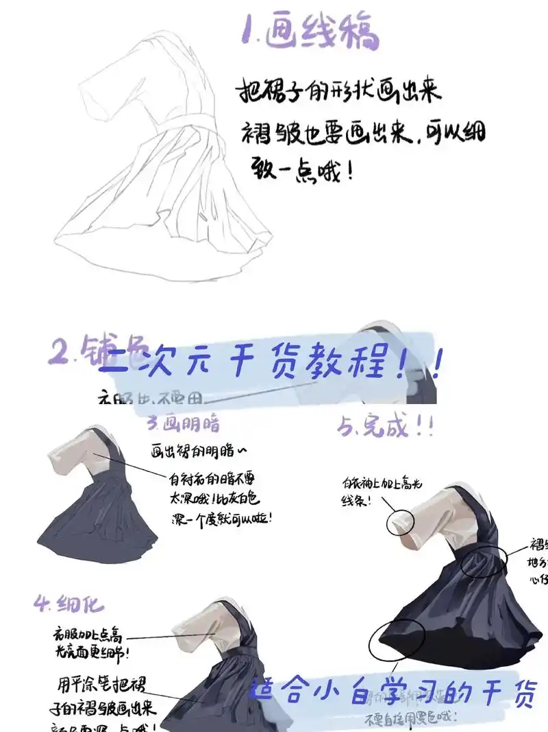 二次元jk小裙子.绘画步骤 1画出裙子的线稿,把裙子的形状画 - 抖音