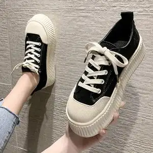 厚底饼干帆布鞋女春季女鞋新款2022爆款豹纹松糕韩版百搭休闲板鞋