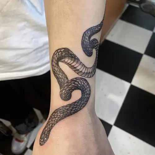 暗黑纹身一只安静盘在手上的蛇