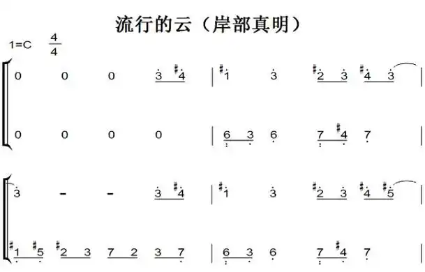 流行的云(岸部真明)抒情原声好听版 原版 钢琴双手简谱 钢琴谱 钢琴
