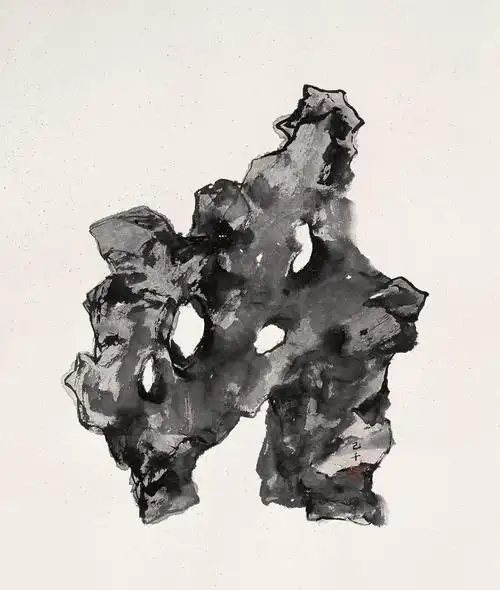 02841988年作石立轴水墨纸本