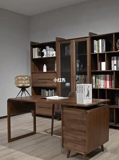 北美黑胡桃木书桌写字台带抽屉北欧意式轻奢