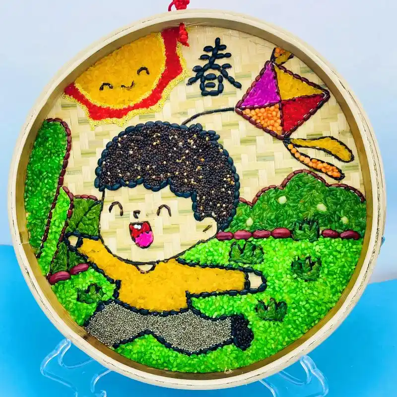 春天新款竹筛画五谷杂粮贴画