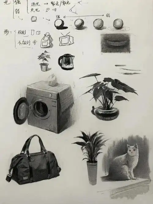 设计素描各材质单体训练