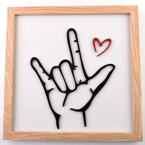 手语我爱你木制相框画工艺品装饰挂墙画手势爱心love背景墙创意