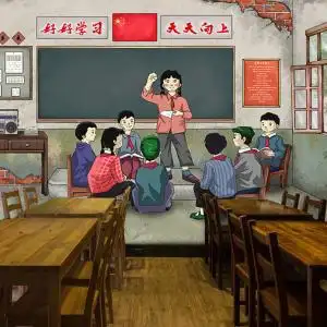 复古怀旧80年代烧烤店壁纸学校教室麻辣烫壁画火锅店背景校园墙纸