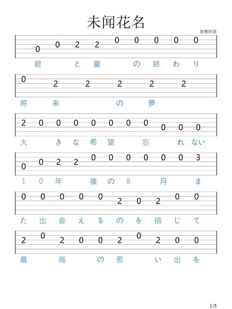 《未闻花名》茅野爱衣/吉他新手指弹谱 "已知花意,未见其花,已见其花