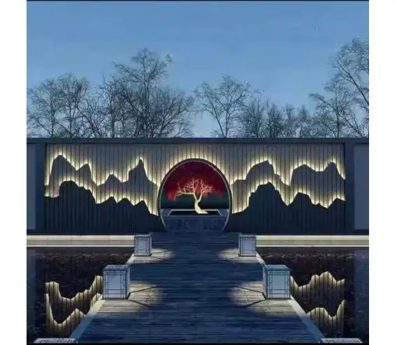 不锈钢屏风中式隔断庭院园林背景墙花格定制