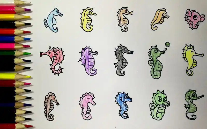 如何画各种各样可爱的小海马简笔画涂鸦填色