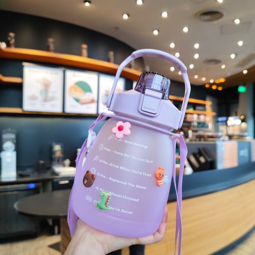 网红胖胖杯渐变色磨砂大肚杯儿童吸管水杯大容量便携背带水瓶学生