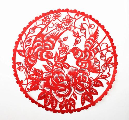 中国风剪纸春节宣纸窗花装饰画中国风手工蔚县剪纸玻璃贴花鸟福字